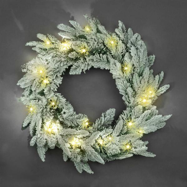 55cm Prelit Green Lapland Fir Christmas Wreath with Warm White LEDs image 1