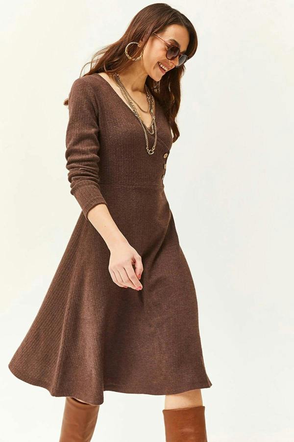 Hoxton Gal Double-Breasted Midi A-Line Dress with Button Details