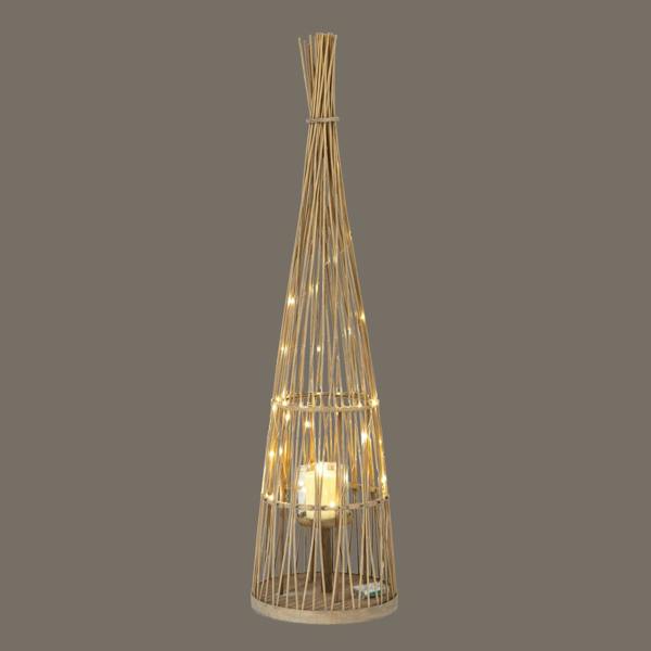 Large Conical Wicker Lantern With Glass Holder & LED Lights