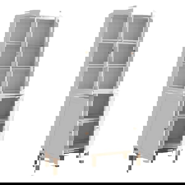 Furniture To Go Wensley Display Cabinet with 2 Doors and 2 Glass Doors in Light Grey and Oak