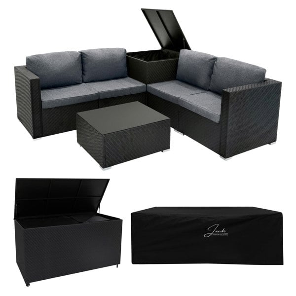 Jardi Serafina Rattan Modular 6 Piece Furniture Set & 996L Storage Box – Black
