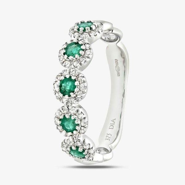 T. H. Baker 9ct White Gold Emerald & 0.20ct Diamond Cluster Ring PR06629W EM