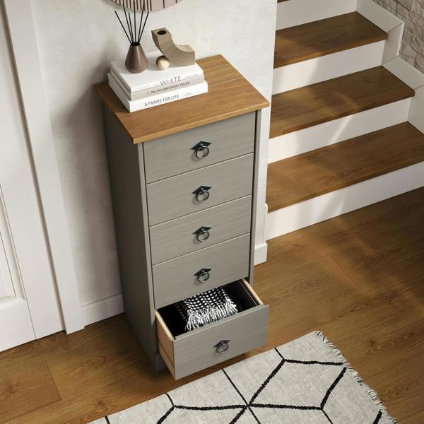 Core Products Corona Grey Modern 5-Drawer Narrow Chest of Drawers
