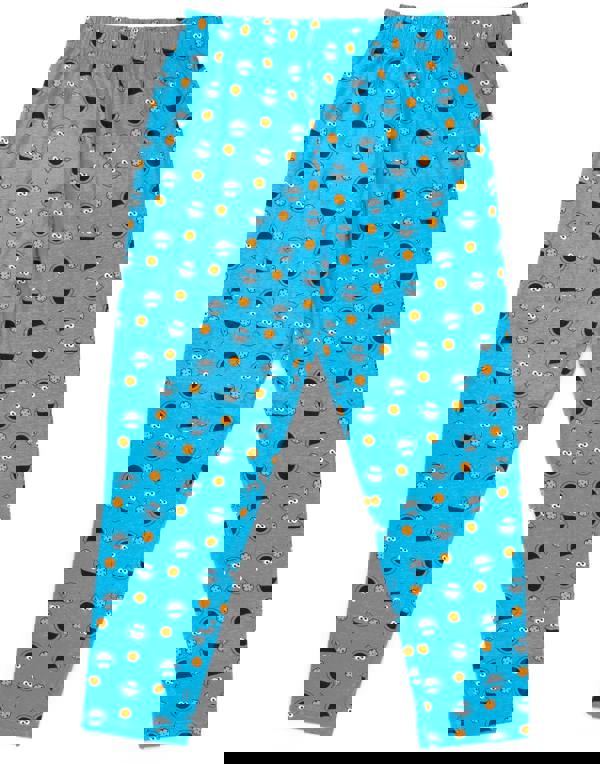 Sesame Street Mens Blue Cookie Monster Japanese Text Short Sleeve Long Leg Pyjama Set