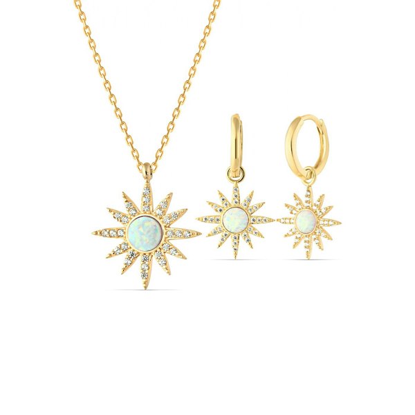 Spero London White Opal Sun Sterling Silver Necklace and Earrings Set