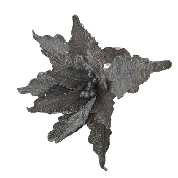 Samuel Alexander 68cm Silver Velvet Poinsettia Stem with 2 Flowers Christmas Decoration