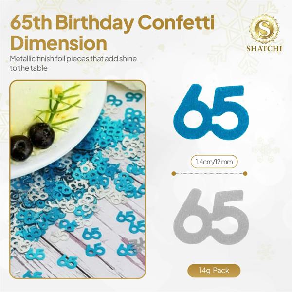 65th Birthday Blue & Silver Metallic Confetti Pack for Party Table Decoration image 9