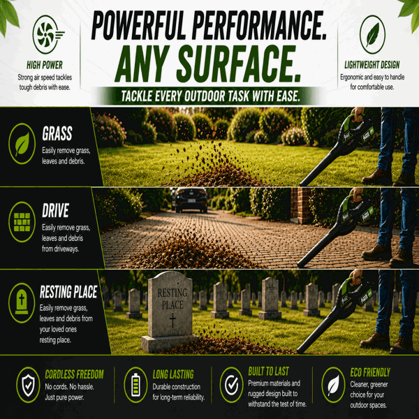 MYLEK Garden Cordless Leaf Blower 20V Li-ion With 4000mAh Battery & Fast Charger Two Speed Battery Indicator LED