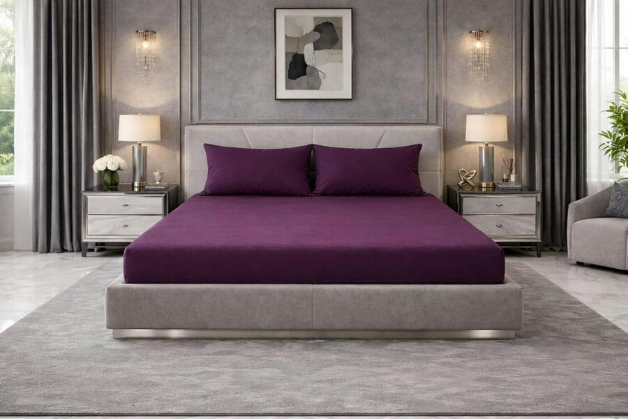 Night Zone Extra Deep Fitted Sheet 40cm – Polycotton Easy Care Bed Sheet - Plum