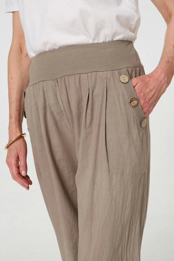 Beige | Elasticated High Waist Loose Trousers
