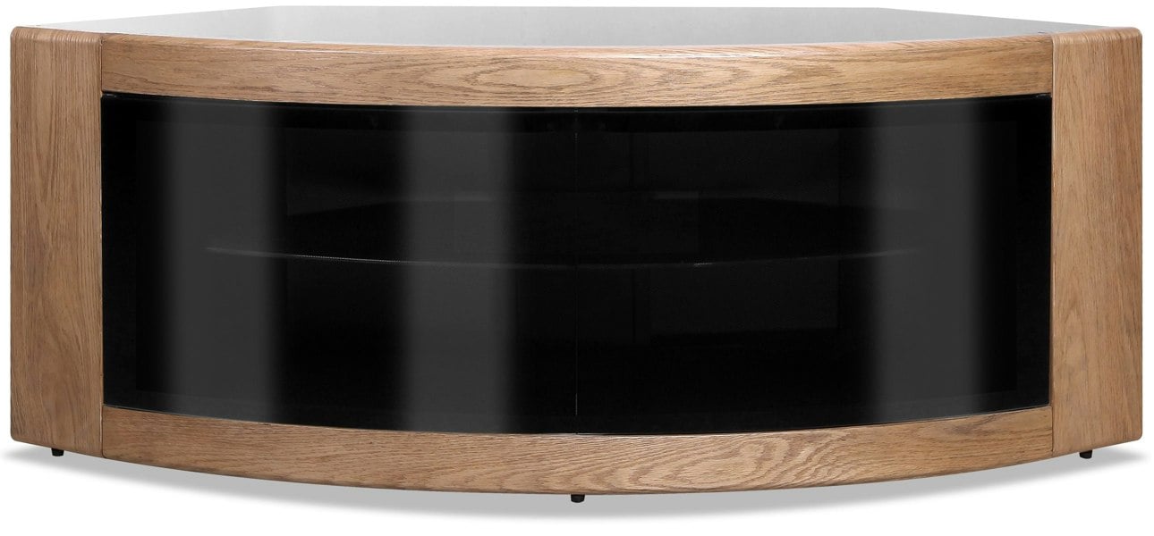 Centurion Supports PANGEA Black Oak Beam-Thru Curved Tru-Corner 32"-50" TV Cabinet
