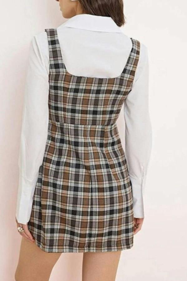 WOVCOR Shirted Plaid Mini Woven Dress