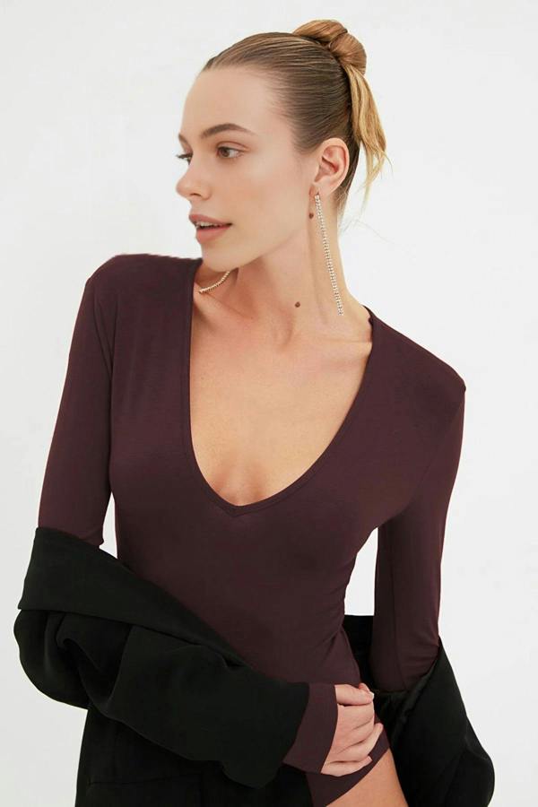 WOVCOR Deep V-Neck Knit Bodysuit