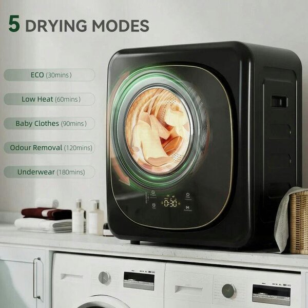 4kg Vented Tumble Dryer with 5 Drying Mode, 800W Compact Freestanding Front Tumble Dryer, Black