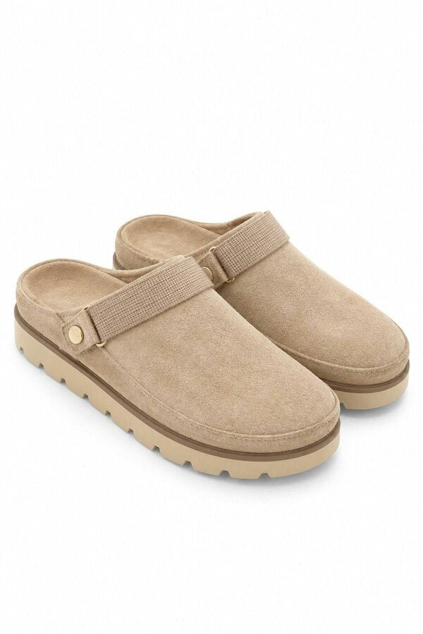 Love Lemonade Avery Faux Suede Closed Toe Adjustable Strap Chunky Sliders Nude