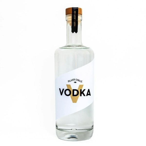 Bottle of Silver Circle Vodka on a white background