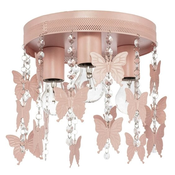 Happy Homewares Childrens Ceiling Light Fitting in Blush Pink with Hanging Butterflies