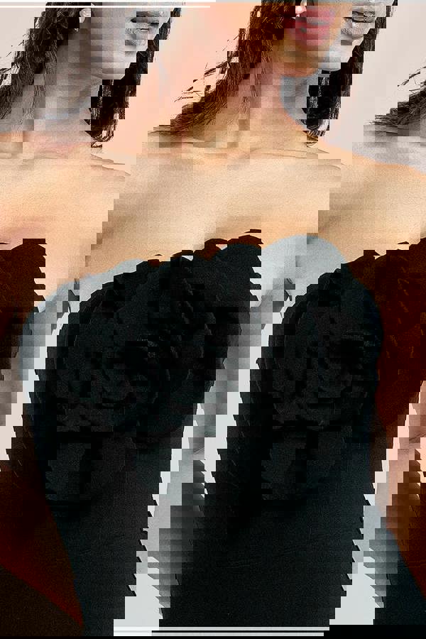 Scuba Crepe Bandeau Rose Maxi Dress - Black DR4243