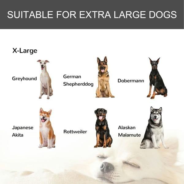 Extra-large dark grey dog kennel size suitability graphic for pets