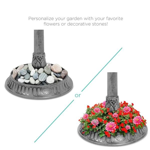 Gr8 Garden Grey Pedestal Bird Bath Feeder Planter Solar Light Garden Feeding Table Station