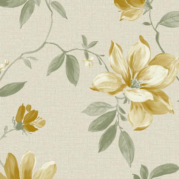 Grandeco Adeline Traditional Floral Trail Fabric Textured Wallpaper, Neutral Ochre