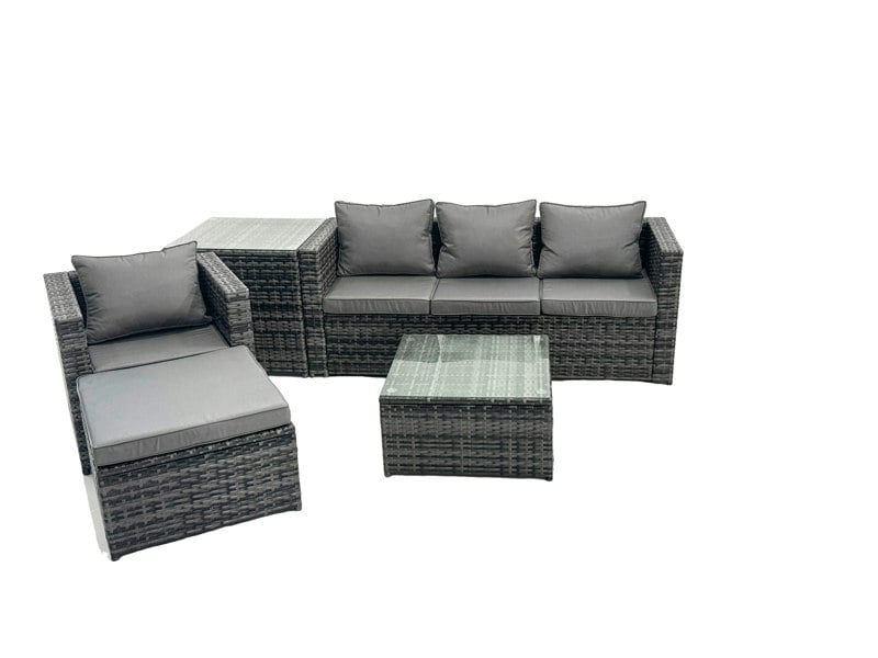 Fimous Lounge Dark Mixed Grey Rattan Sofa Set With 2 Table Stool Outdoor Garden Furniture Patio Side Table 5 Seater
