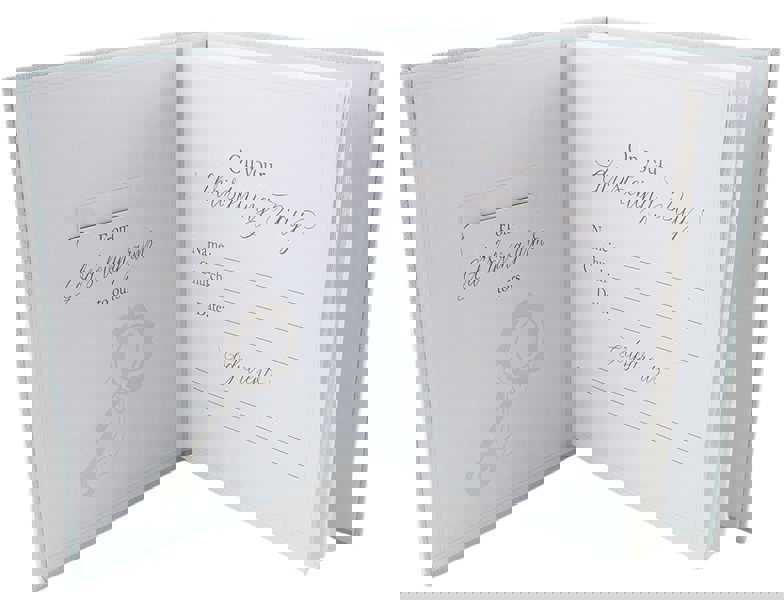 White Faux-Silk Bow and Silver Plated Cross Christening Photo Album in Blue Image 3