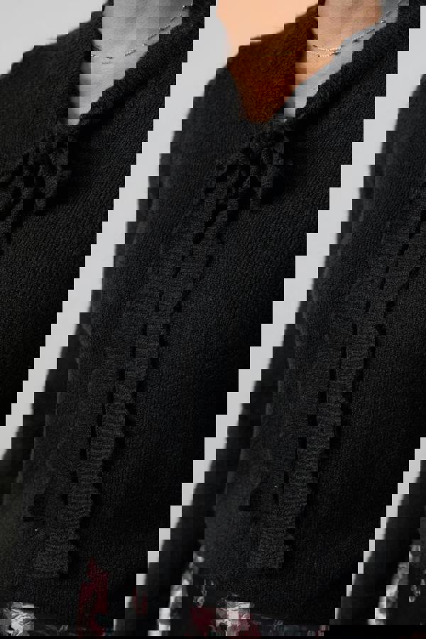 Lily & Me Elise Tie Neck Pointelle Jumper Black