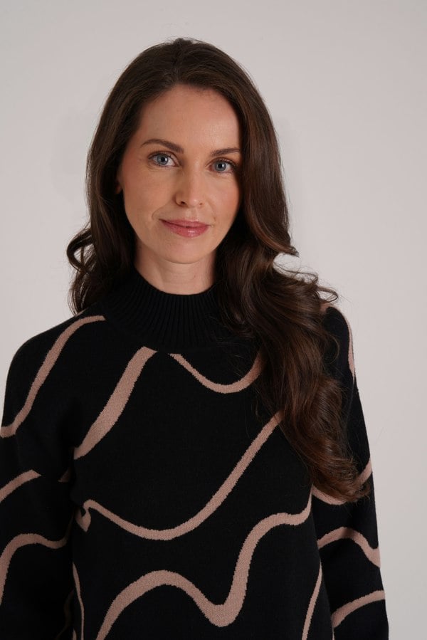 VIZ-A-VIZ Squiggle Jacquard Turtle Neck Jumper