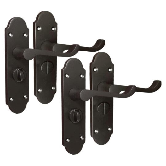EDH Door Hardware Epsom Victorian Scroll Matt Black Plated Privacy Bathroom Handles Door Handles