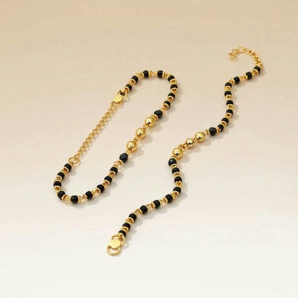The Colourful Aura Gold Plated Three Ball Black Bead Kids Nazar Bracelet