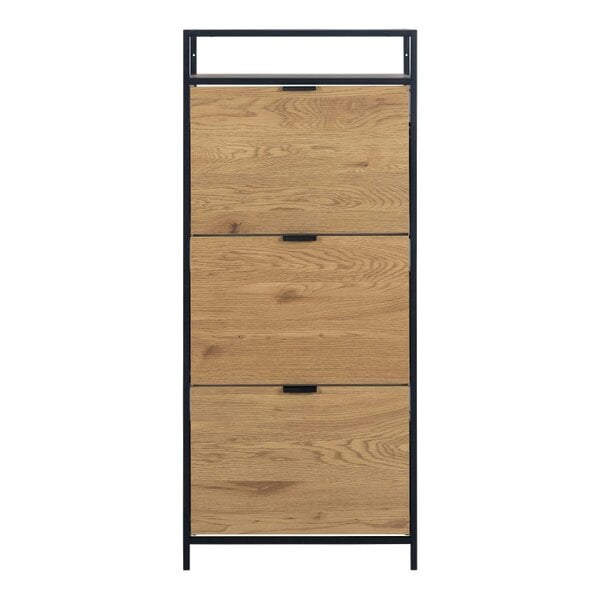 Wyld Haus Taipei Black and Oak Wood 3 Drawer Shoe Cabinet