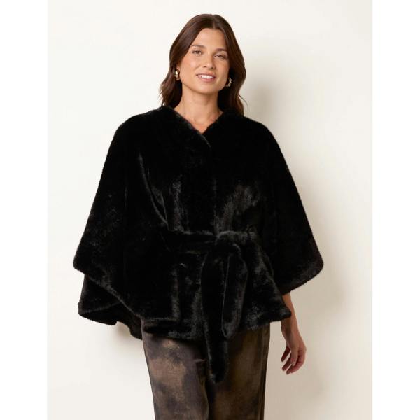 Blue Vanilla Faux Fur Tie Front Cape