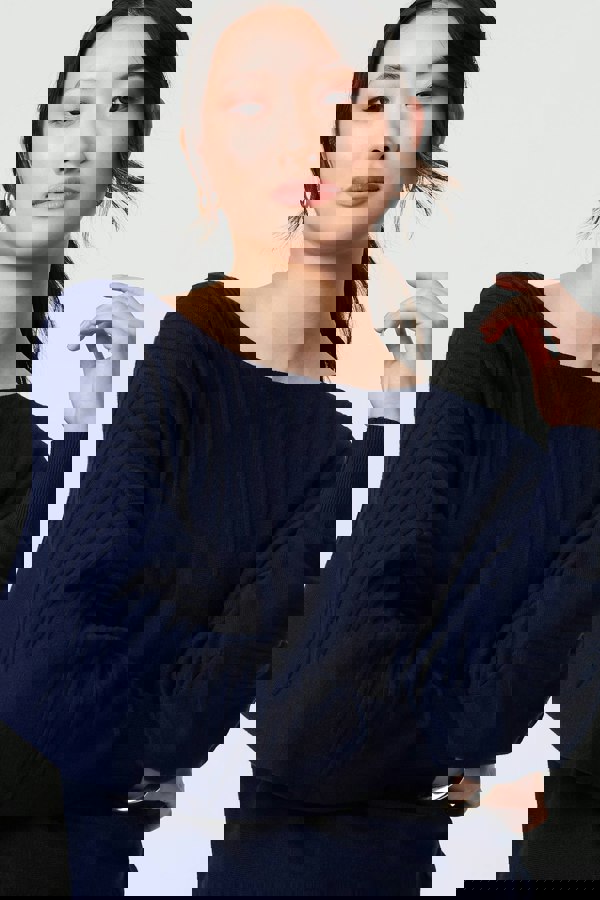 Navy | Stripe Texture Boat Neck Boxy Fit Jumper
