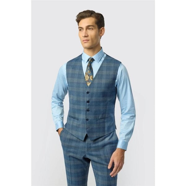 Ted Baker Slim Fit Airforce Check Waistcoat