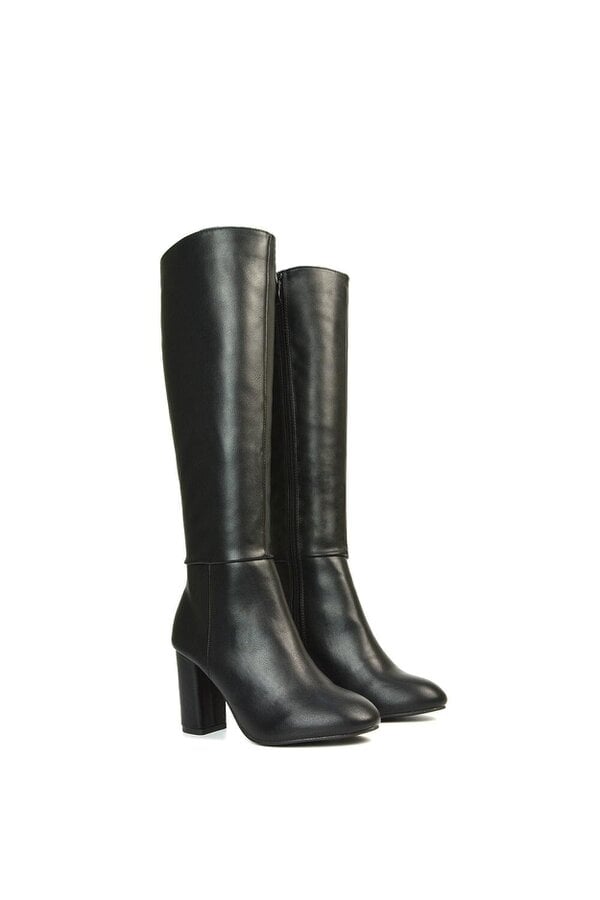 XY LONDON Knee High Block Heeled Boots With Zip Fastening