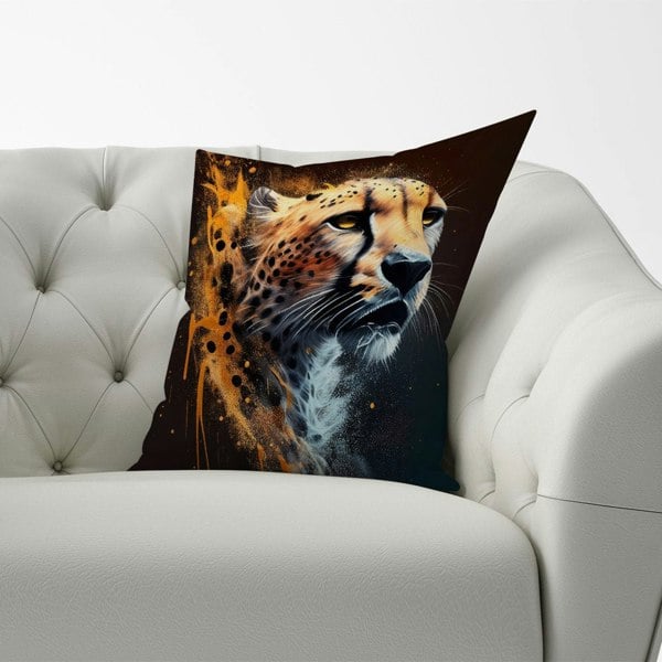 Warren Reed Cheetah Face Splashart Dark Background Cushions