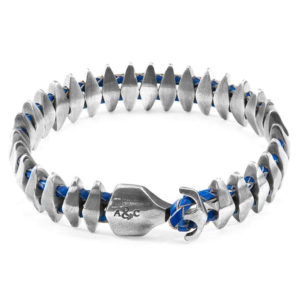 Anchor & Crew Royal Blue Delta Maxi Silver and Braided Leather Bracelet