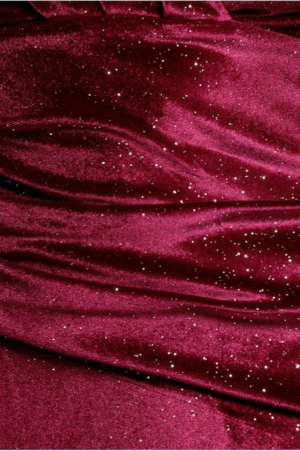 Shimmer Velvet Bardot Maxi Dress - Wine DR4643