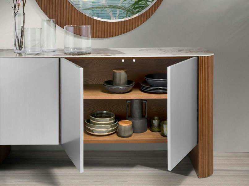 Angel Cerdá Sideboard Silver Wood, Walnut and Porcelain Marble Top 3261