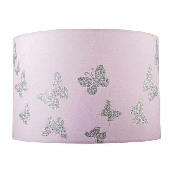 Modern Feminine Soft Pink Lamp Shade with Silver Glitter Butterflies Image 4