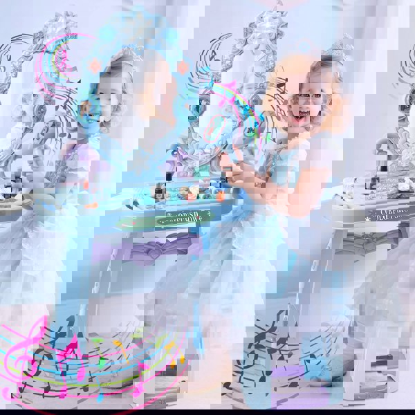 deAO Toys Girls Light Makeup Table Vanity Set with Mirror, Lights & Music, Pretend Play