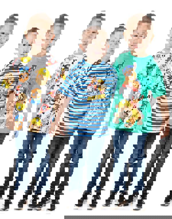 Paw Patrol Boys Multicoloured Marshall , Rubble & Chase All-Over Print Multi-Pack of 3 Short-Sleeved T-Shirts