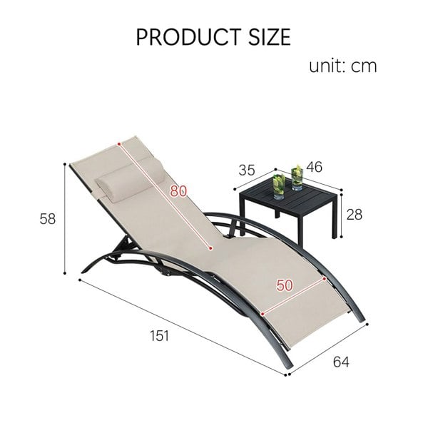 Rit Concept Chappell Reclining Sun Lounger With Pillow, Outdoor