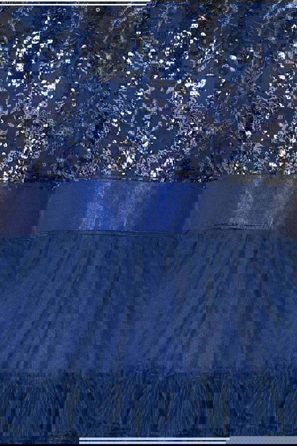 Scallop Bardot Ruffle Mesh Maxi - Navy DR3742