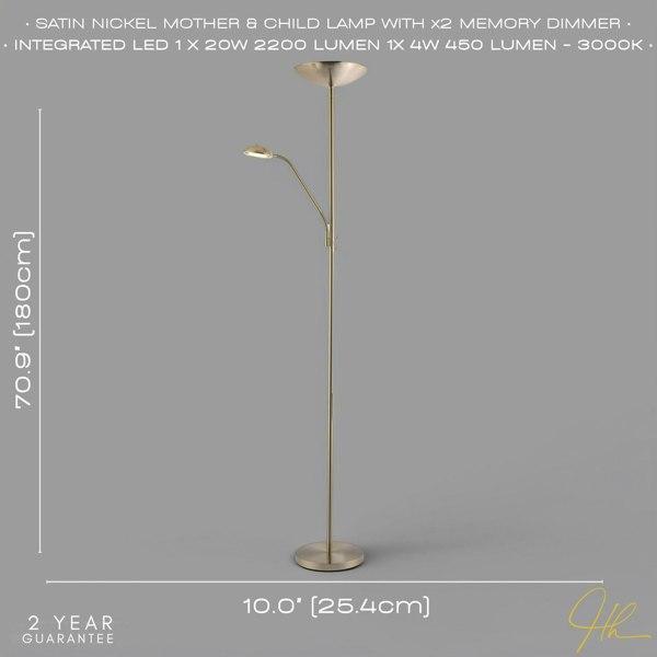 Sleek LED Mother and Child Floor Lamp in Satin Nickel with Memory Dimmer Buttons Image 6