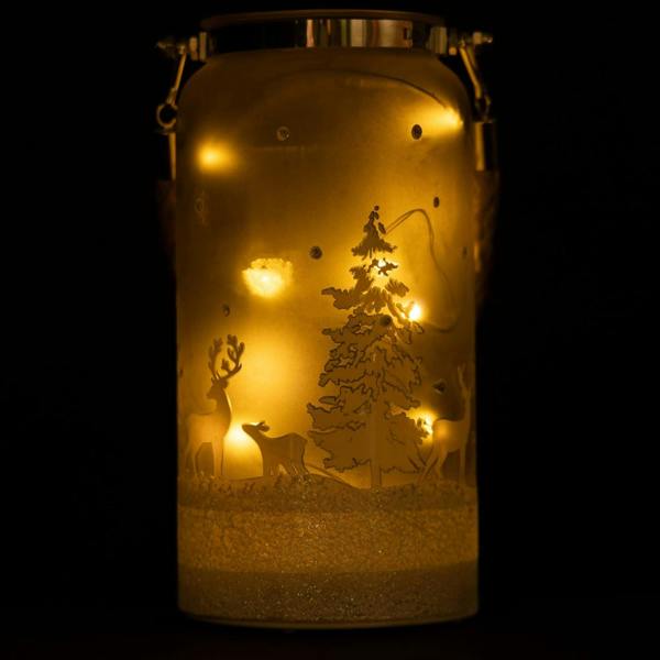 23cm Christmas Decorated Jar Table Winter Forest Scene Lantern, Battery-Operated LED Indoor Light image 7