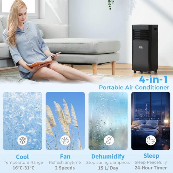 HOMCOM Portable Air Conditioner 4 Modes LED Display Timer Home Office