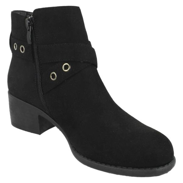 Spot On Ladies Spot On Ankle Boots With Buckle Detail