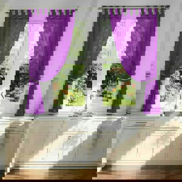 Luxury Living Voile Tab Top Curtain Pair with Crystal Tie Backs Sheer Window Panels